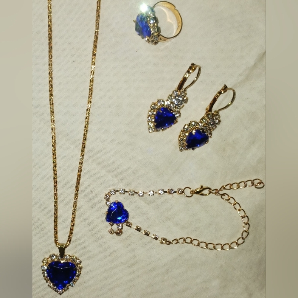 Elegant Blue Heart Jewelry Set NWOT
